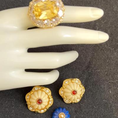 Statement Ring, And Pair Of Earrings. 