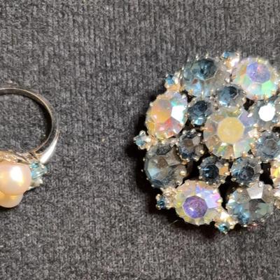 Weiss Aurora Pin In Blue Hues. Paired With A .925 Ring. 