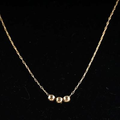 14K Gold Chain Necklace with Bead Accents – 16", (7g)