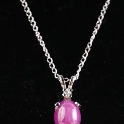 Pink Star Sapphire 14K White Gold 18" Chain & Pendant