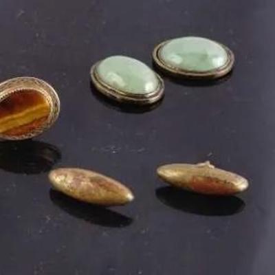 Jadeite Jade & Tiger Eye Jewelry-Making Stones w/ Settings – 11mm x 17mm
