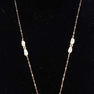 14K Gold Necklace with Beads & Baroque Pearls – 18", (1.6g)