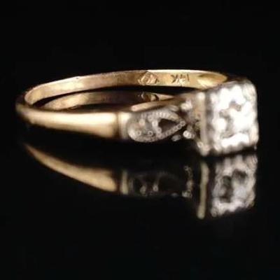 14K Yellow Gold Diamond Ring – Size 6, (1.9g)