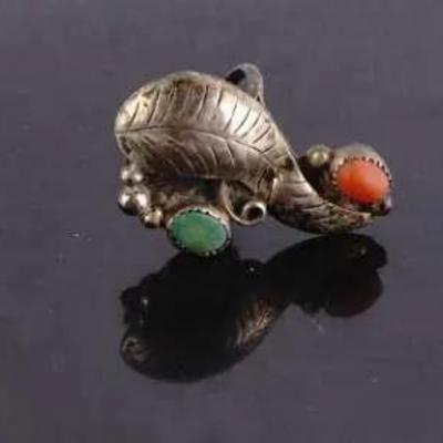 Sterling Silver Turquoise & Coral Ring Size 6 – Southwestern Style