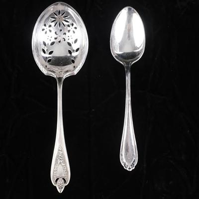 Triple Plate Silver Serving Spoons – Decorative Serving Pair