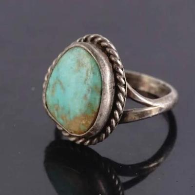 Sterling Silver Turquoise Ring Size 12 – Large Oval Cabochon Statement