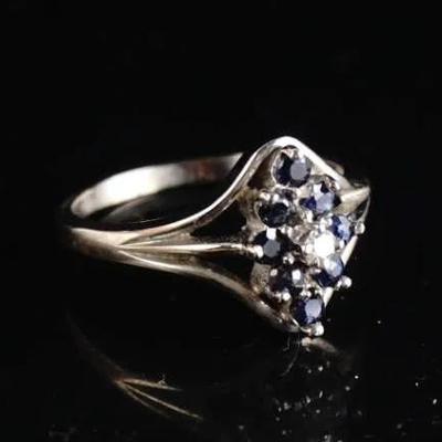 DASON 10K White Gold Diamond & Onyx Cluster Ring – Size 6, (2.8g)