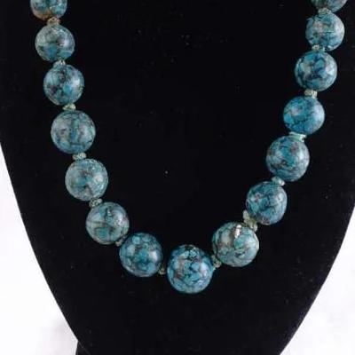 Antique Tibetan Turquoise Silver Inlay Graduated Bead Skewback Earrings (80.6g) (13mm - 16mm beads)