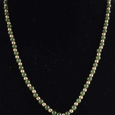 14K Gold Necklace with Jade Beads – 16", (8.1g)