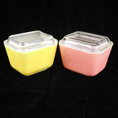 Pyrex Small Pink & Yellow Refrigerator Dishes with Lids – Vintage Glassware Pair