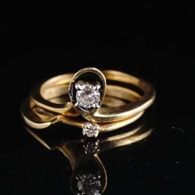 14K Gold Prism Lite Diamond Engagement & Wedding Ring Set – 3mm Solitaire, Size 5.5, (4.1g)