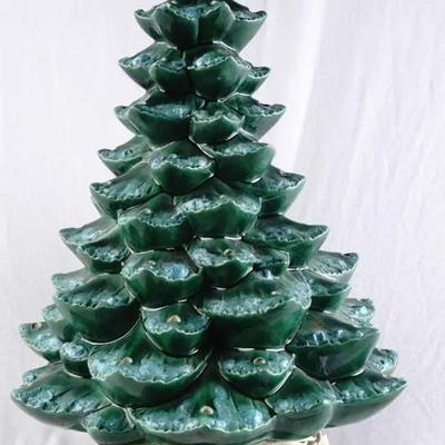 Vintage 19” Arnel’s Ceramic Christmas Tree w/ Light-Up Base | Green Glazed Holiday Décor