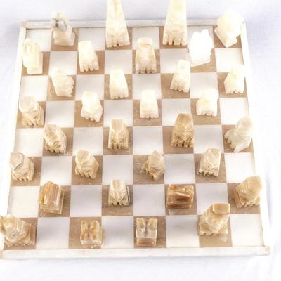 Vintage Stone Chess Board with Matching Pieces – Complete Game Set