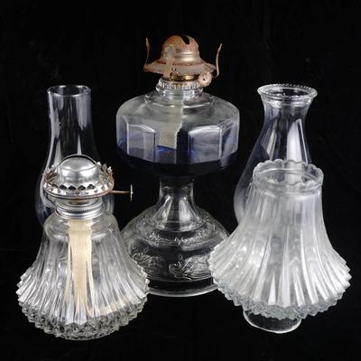 Vintage Glass Kerosene Oil Lamp Assortment – Clear Pressed Glass & Chimneys