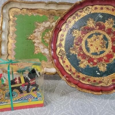Vintage Italian Gidi's Carrettino Siciliano Folk Art And Florentine Teays
