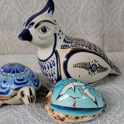 VTG Tonala Mexican Pottery Folk Art Quail And Turtle 