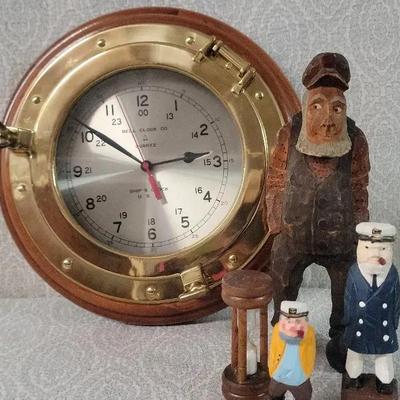 Vintage Bell Clock Company ~ Nautical Ship's Porthole Brass & Oak Wall Clock