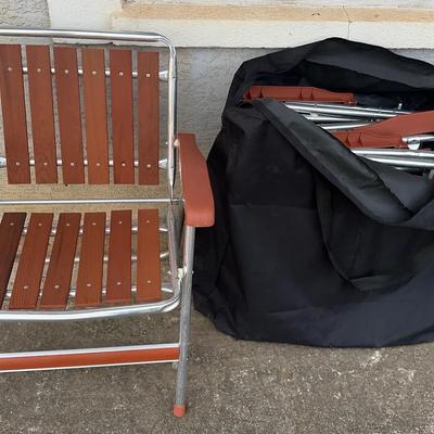 Vintage MCM Redwood Aluminum Outdoor Folding Chairs