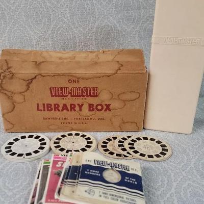 Vintage Sawyer's View-Master Library Box With Original Box And A Collection Of Reels
