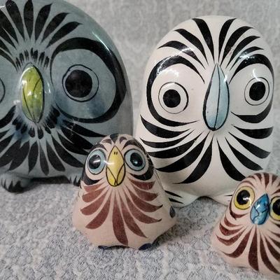 Mexico Tonala Owl Blue Folk Art Pottery Owls