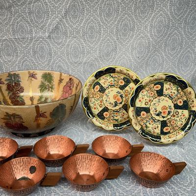 Vintage Chinese Bowl And Daher Decorative Metal Plates