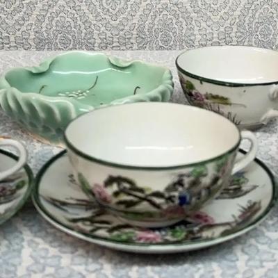 Japanese Kutani Porcelain Cups And Saucers