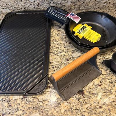 3 Lodge Cast Iron Skillets, Griddle And More 