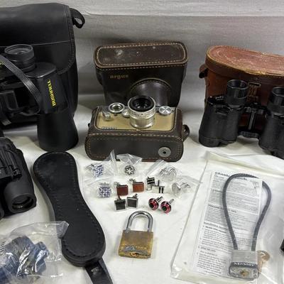 Men’s Collectibles-Binoculars, Locks, Vintage Camera, Cuff Links