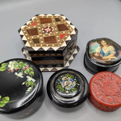 Group Of Trinket Boxes... Lacquer, Cinnabar, Etc