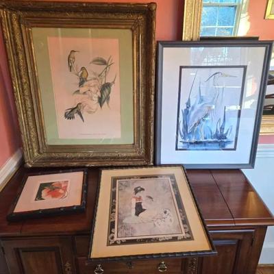 4 Pc Bird Themed Art, Antique & Original 