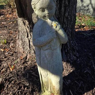 Garden Statuary; Girl, Rabbit, 2 Bird Baths, Metal Pot