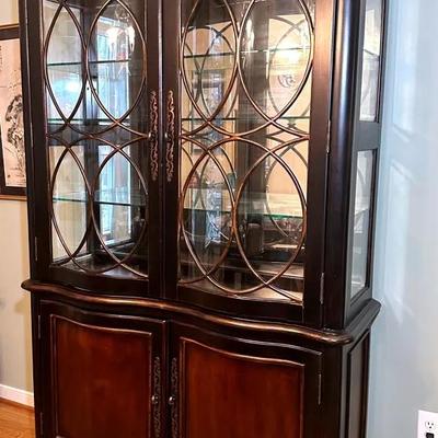Burl Walnut And Black China Hutch