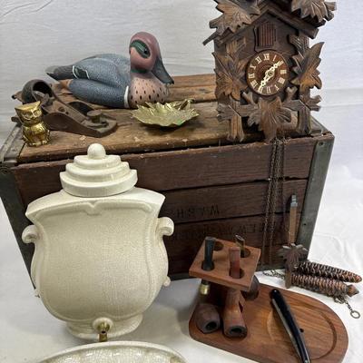 Safeway Milk Crate, Cuckoo Clock, VMC Leaf, Pipes 