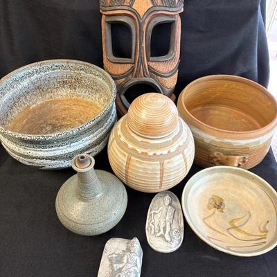 Decorative Pottery & Carved Mask