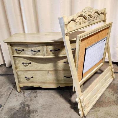 Vintage Painted Wooden Dresser W/Tilting Bulletin Board 