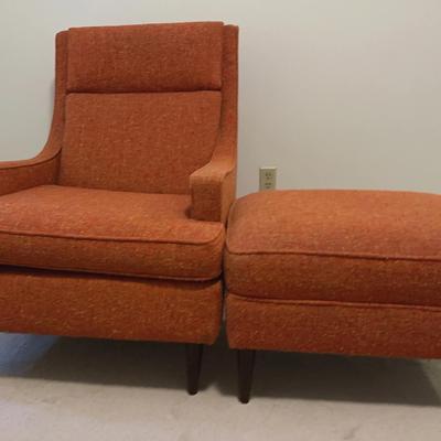 Midcentury Modern Tweed Arm Chair And Ottoman 