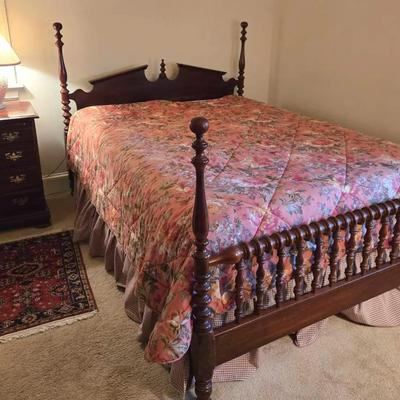 Queen Turned Wood Vintage Bed & Small Dresser