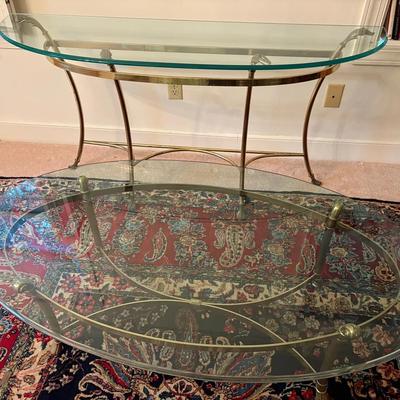 Vintage MCM La Barge Style Brass/Glass Console & Coffe Table