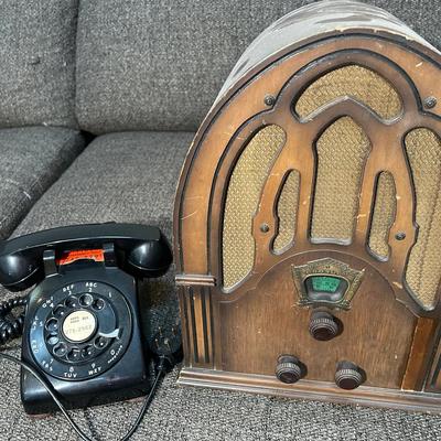 Vintage Crosley Tube Radio And Rotary Dial Telephone 