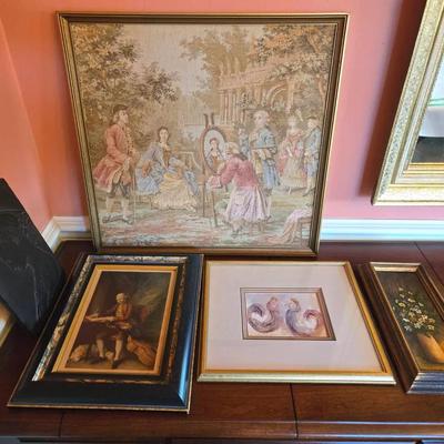 5 Romantic Art Pieces; Original, Antique, Cameo Plaque