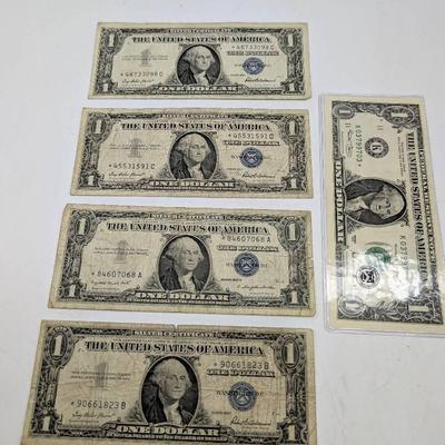 Four 1957 Silver Certificate Star Notes + Bonus