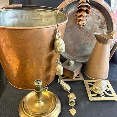 Decorative Copper & Brass Items-Bucket, Chimes, Trivets 