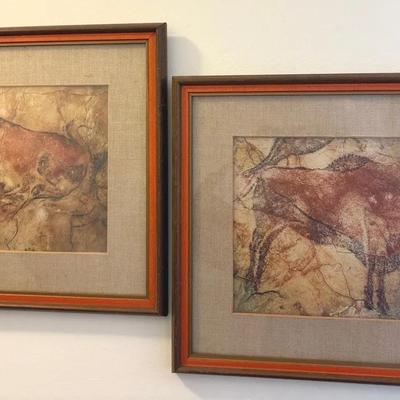 Pair Of Framed Prints Of Prehistoric Cave Paintings