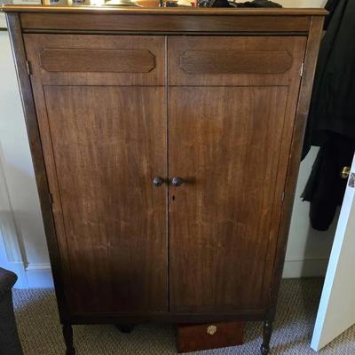 Wardrobe Cabinet, Vintage Rocker, Rush Seat Stool