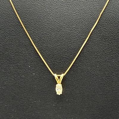 14k Yellow Gold Box Chain With Diamond Pendant  