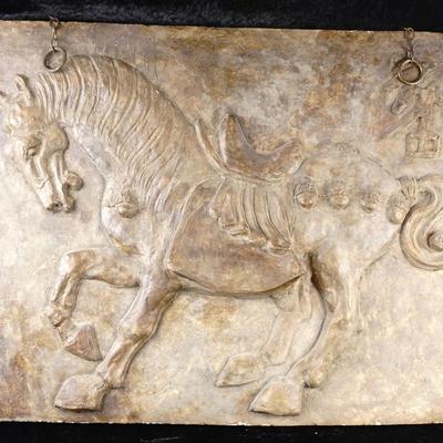 Vintage Jennings Brothers JB Neo-Assyrian Warhorse Relief Sculpture Plaster Statue Art (49" x 40")