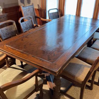 Very Large Wooden Dining Table & 10 Chairs