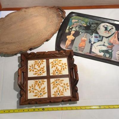 3 vintage Wooden Trays