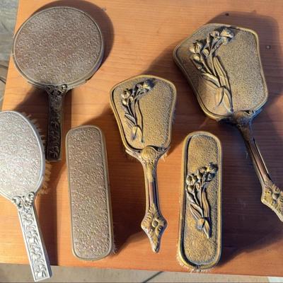 2 Vintage Brush & Mirror Vanity Sets