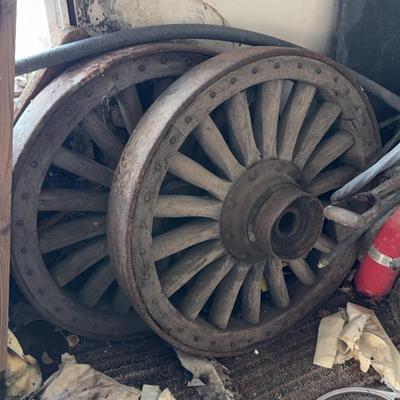 2 Large Antique Wooden Wheels
